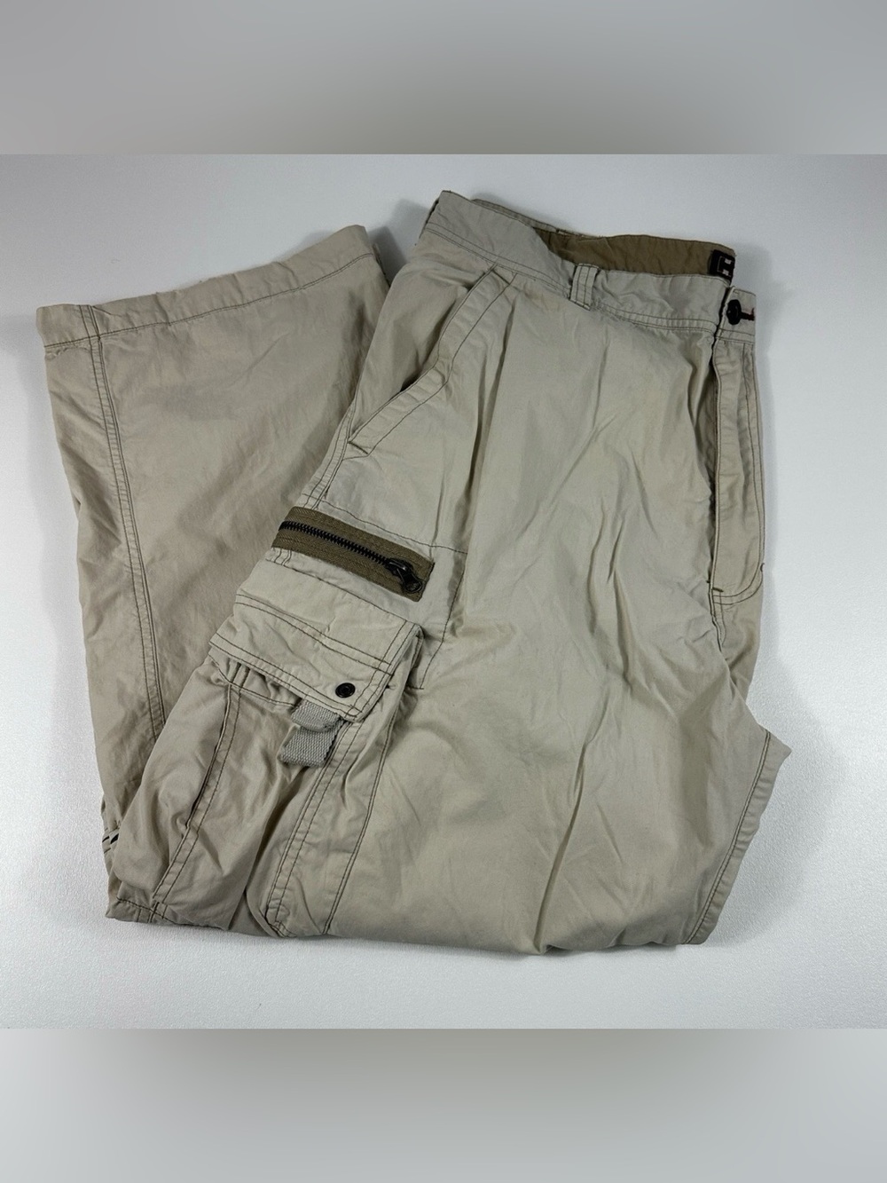 Vintage Y2K Bugle Boy Convertible Cargo Pants Zip Off Hiking Khaki 40x30